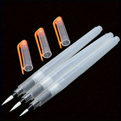 3pcs Water Brush Pen Set for Painting Calligraphy Art Green Orange Transparent