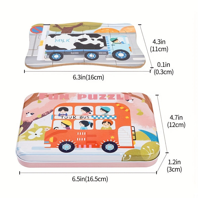 5 in 1 Vehicle Puzzles for Kids Car Transportation Puzzles Toys with Iron Box