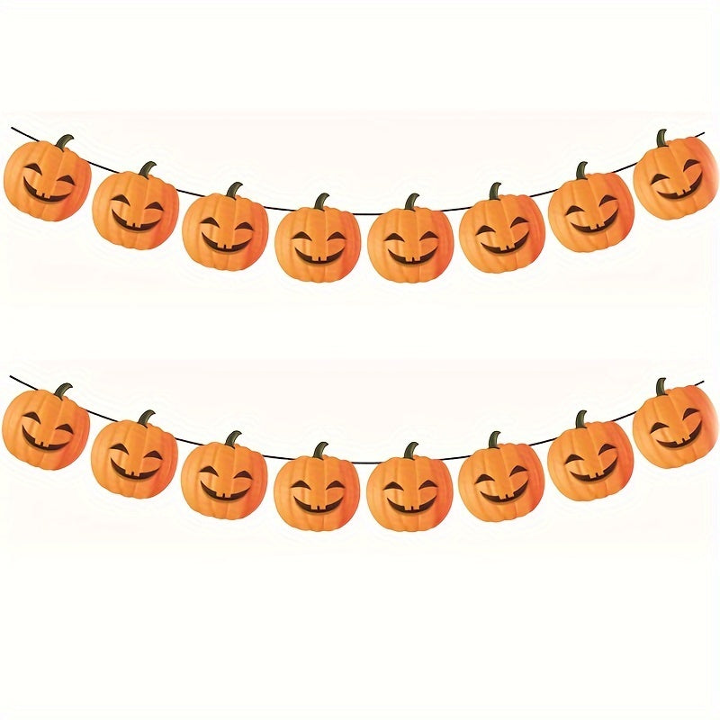 2 Pack Halloween Pumpkin Banner Festive Paper Jack o Lantern Garland