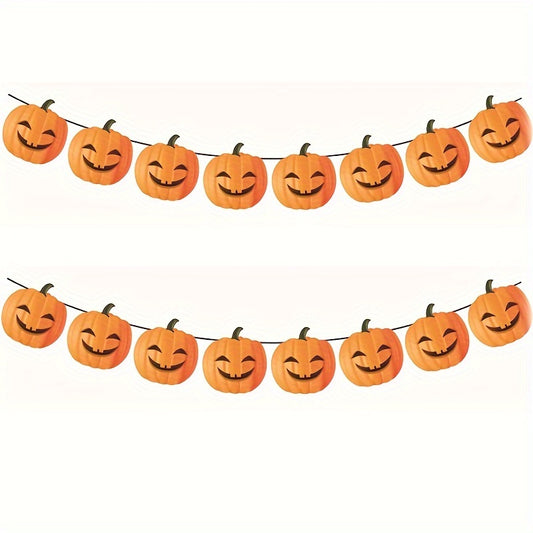2 Pack Halloween Pumpkin Banner Festive Paper Jack o Lantern Garland