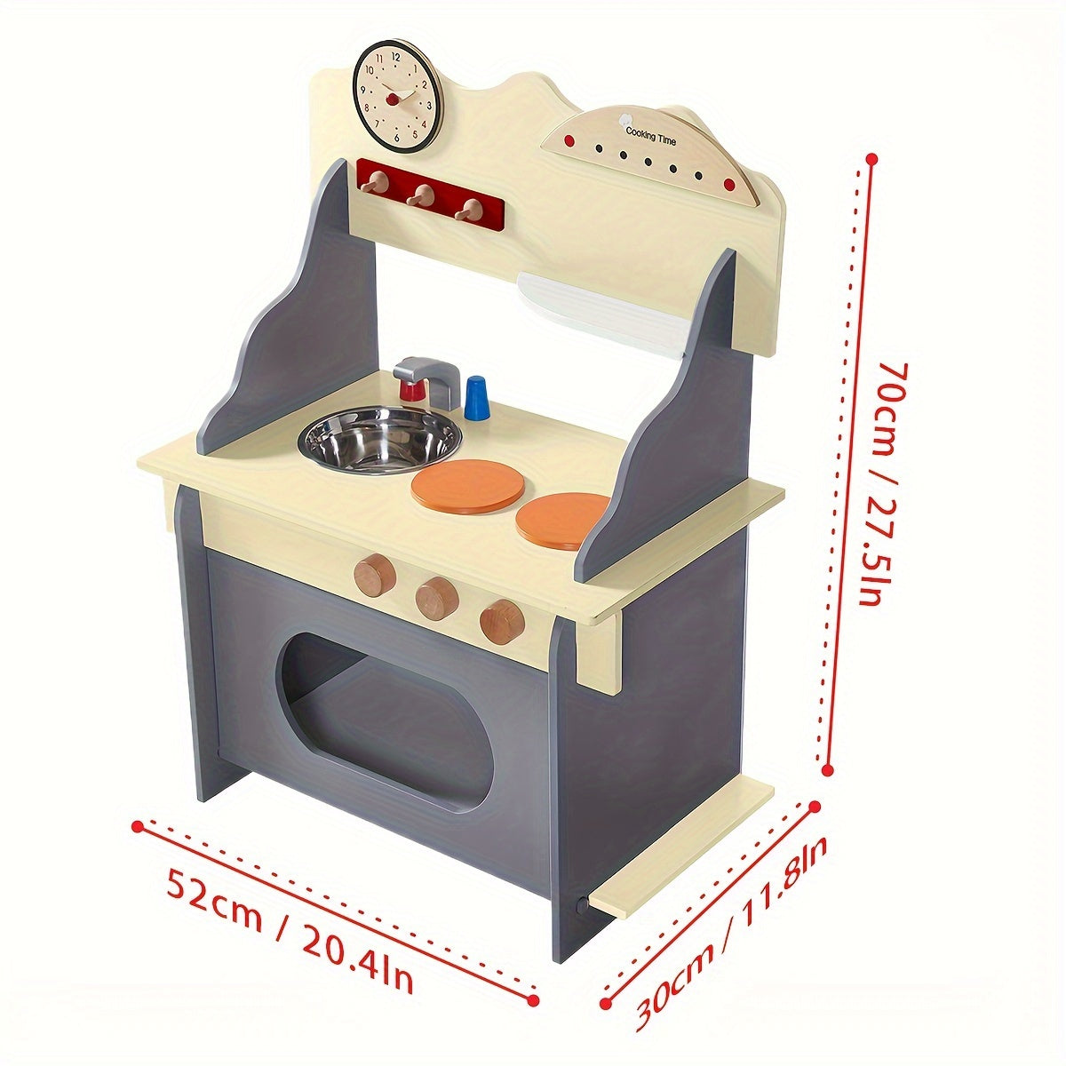 Wooden Play Kitchen Set Clock Sink Stovetop 51x69