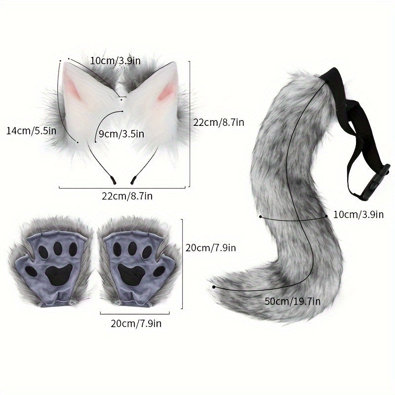 Beast Ears Tail Set Plush Claw Props Cosplay Halloween Party