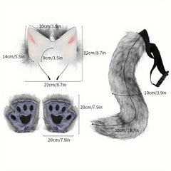 Beast Ears Tail Set Plush Claw Props Cosplay Halloween Party
