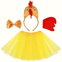 Adorable Chicken Costume Set, 3D Headband, Bow Tail, Short Skirt, Party Dress Up