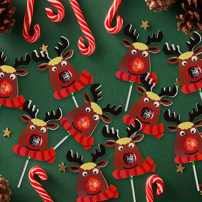 25pcs Big Nose Elk Lollipop Decoration Paper Cards Christmas Party Candy Decor