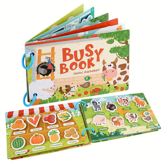 Educational Busy Book for Kids Ages 3 - Farm Animals & Alphabet Themes