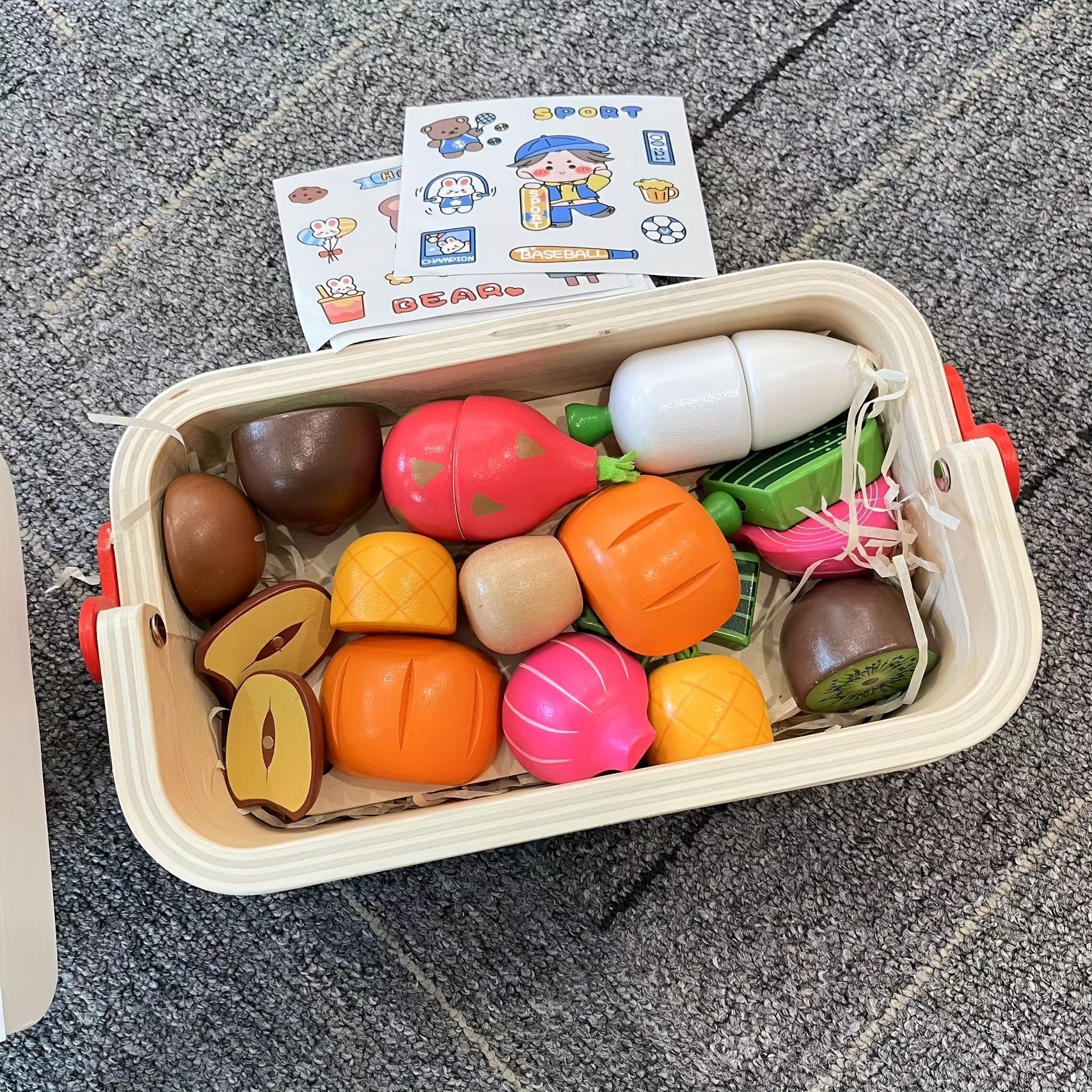 Magnetic Wooden Food Toy Set With Basket