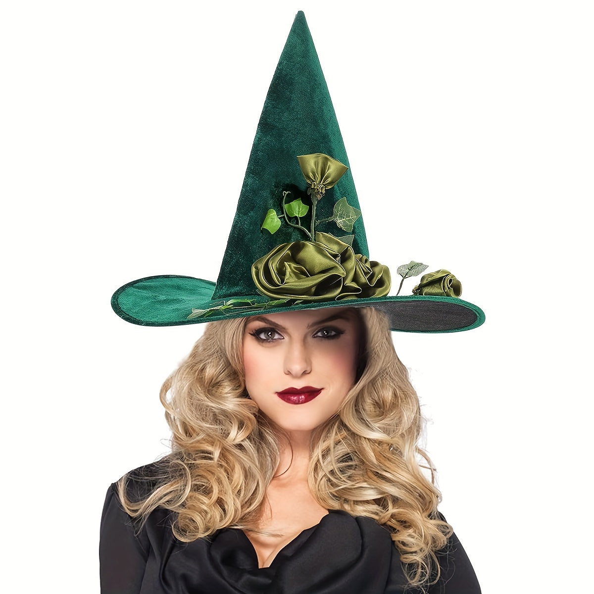 Velvet Witch Hat w/ Vine & Flower, Halloween Cosplay Parties