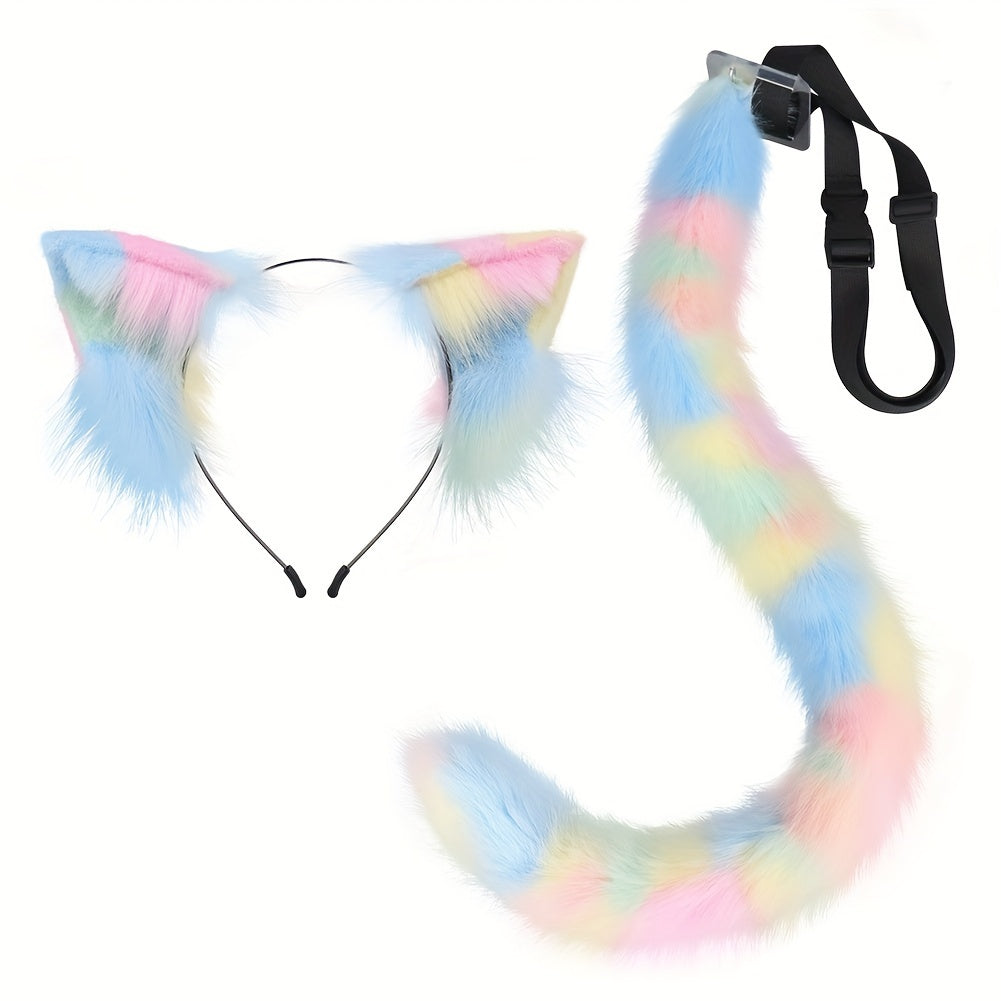 2pcs Faux Fur Cat Tail & Animal Ears Set