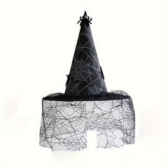 Funky Witch Hat w/ Spider Web Veil for Costume Party