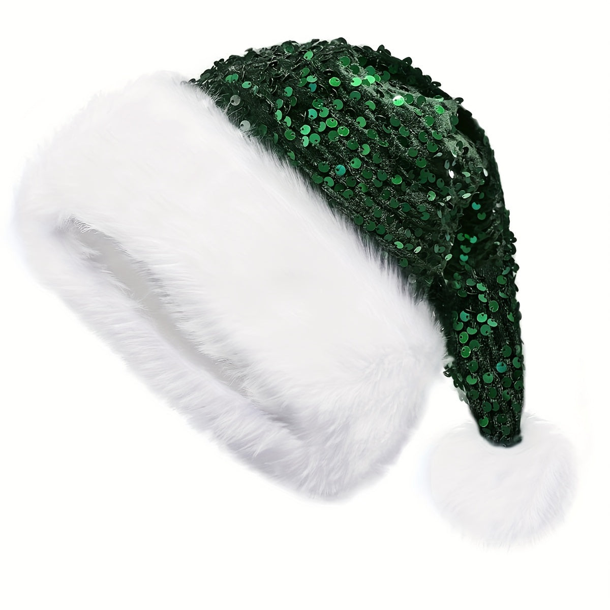 Sparkling Christmas Ball Cap With Plush Pom Pom Festive Holiday Costume