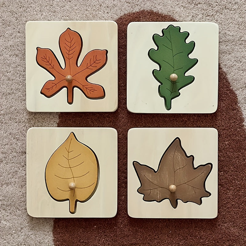 Wooden Leaf Puzzle Shapes Matching Cognitive Board