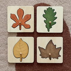 Wooden Leaf Puzzle Shapes Matching Cognitive Board