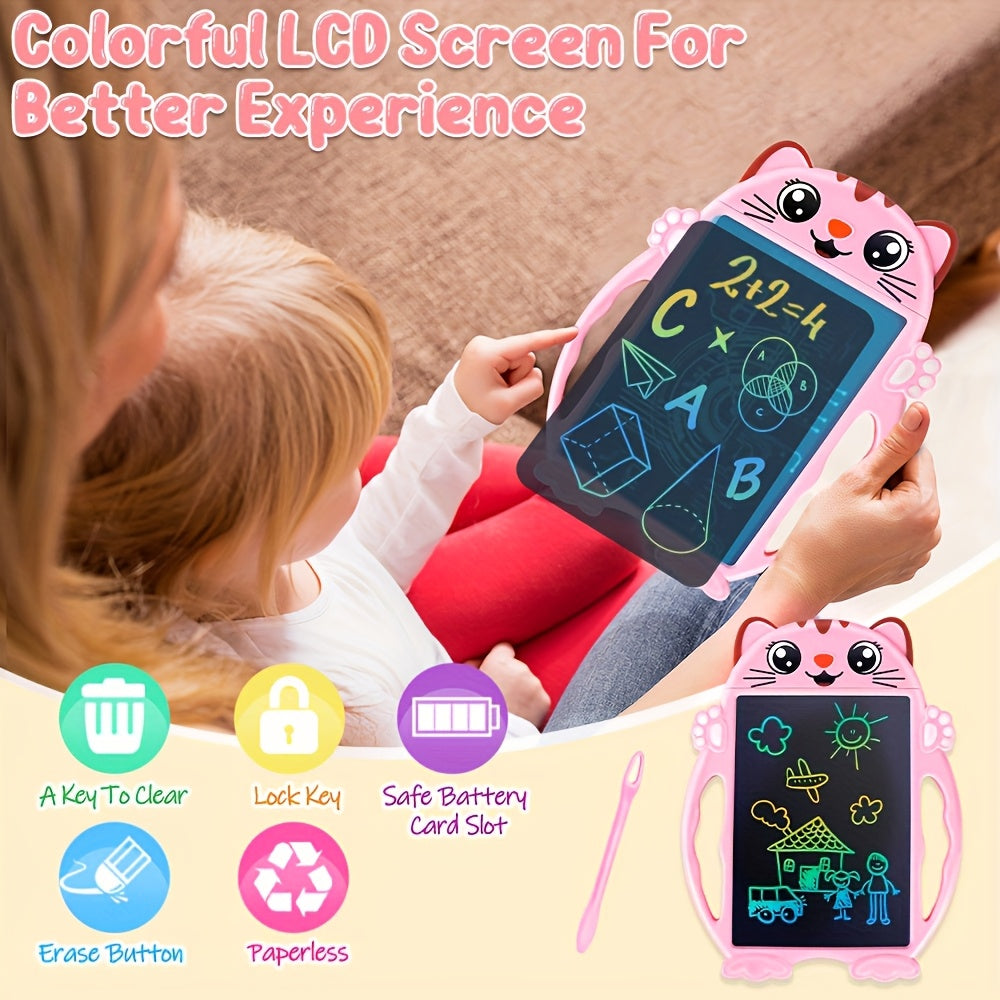 Pink Cat LCD Writing Board - Reusable Drawing Tablet for Ages 3-9 Girls