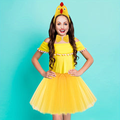 Adorable Chicken Costume Set, 3D Headband, Bow Tail, Short Skirt, Party Dress Up