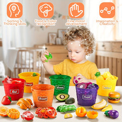 SHIMFUN Play Food Kitchen Playset for Toddlers Cutting Board Fruits Vegetables