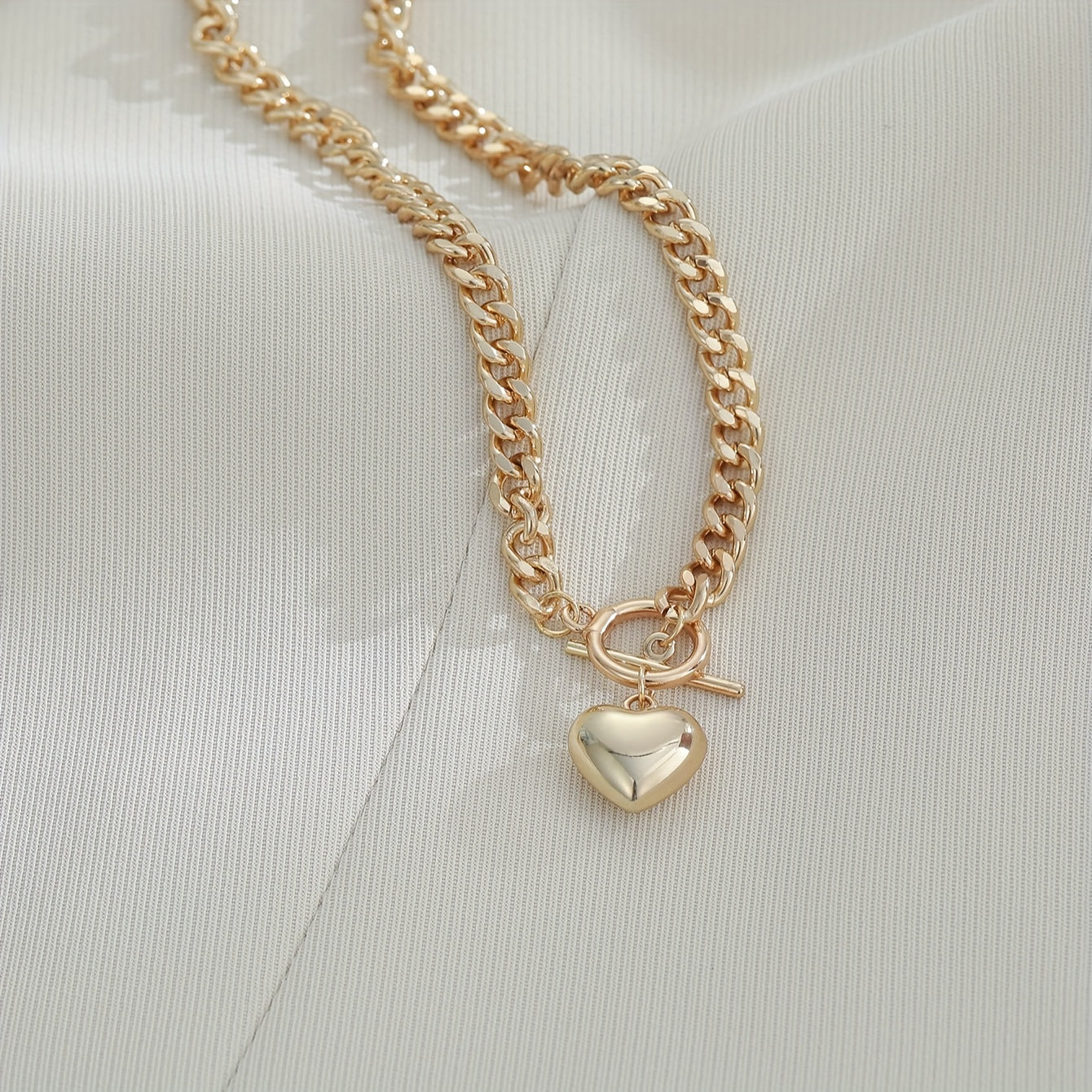 Large Love Pendant Chunky Cuban Chain Necklace