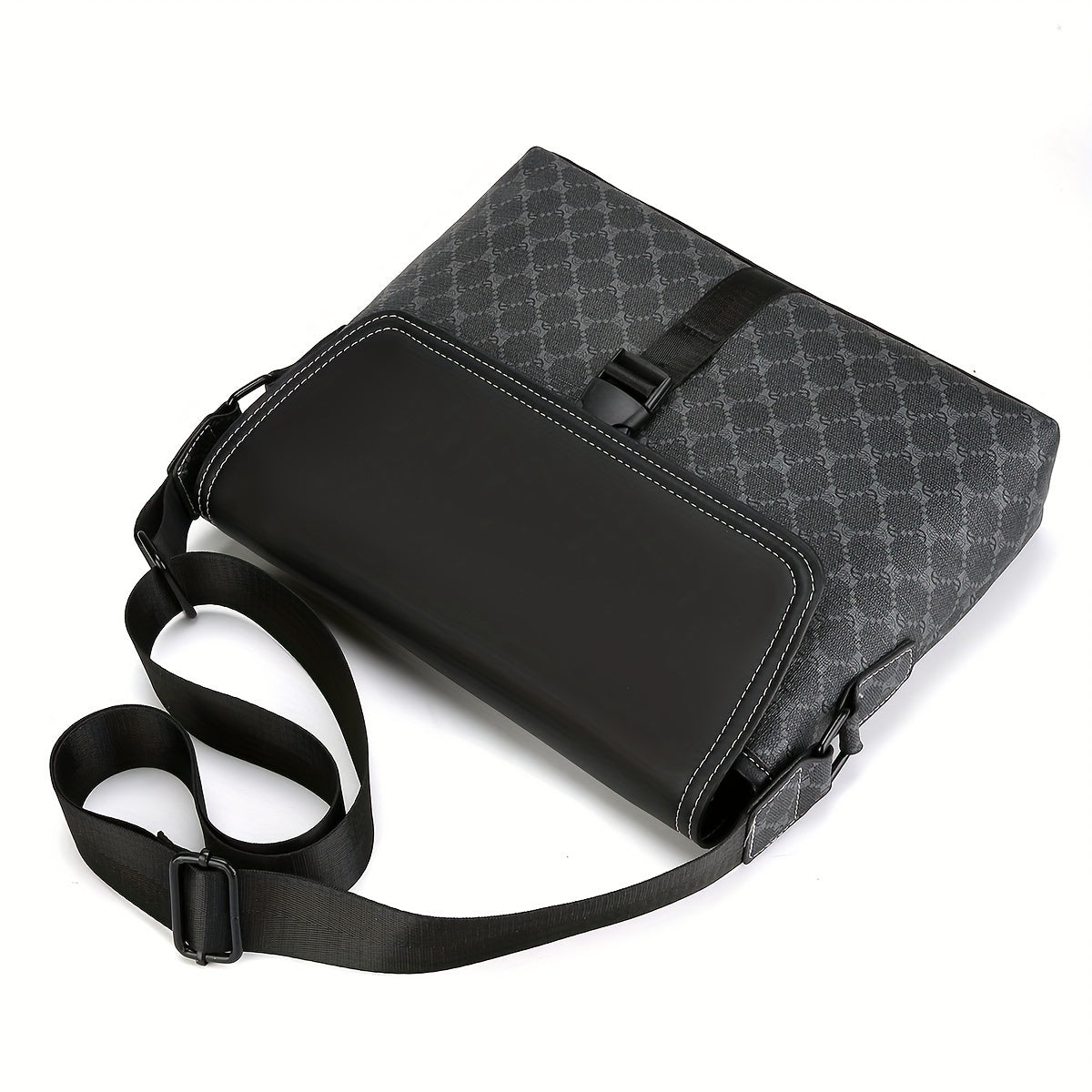 Casual Plaid Messenger Bag for Men Water Resistant PU Shoulder Crossbody Bag