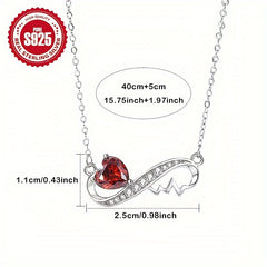 Infinity Love Heart Pendant Necklace with Red Zirconia 925 Sterling Silver