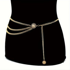Boho Tassel Waist Chain Belt w/ Sun Pendant, Adjustable Elastic for Women
