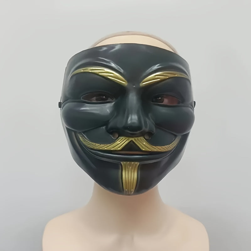 Men's Full Face Mask with Golden Mustache PVC Material