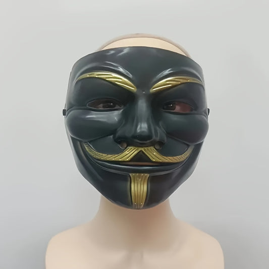 Men's Full Face Mask with Golden Mustache PVC Material