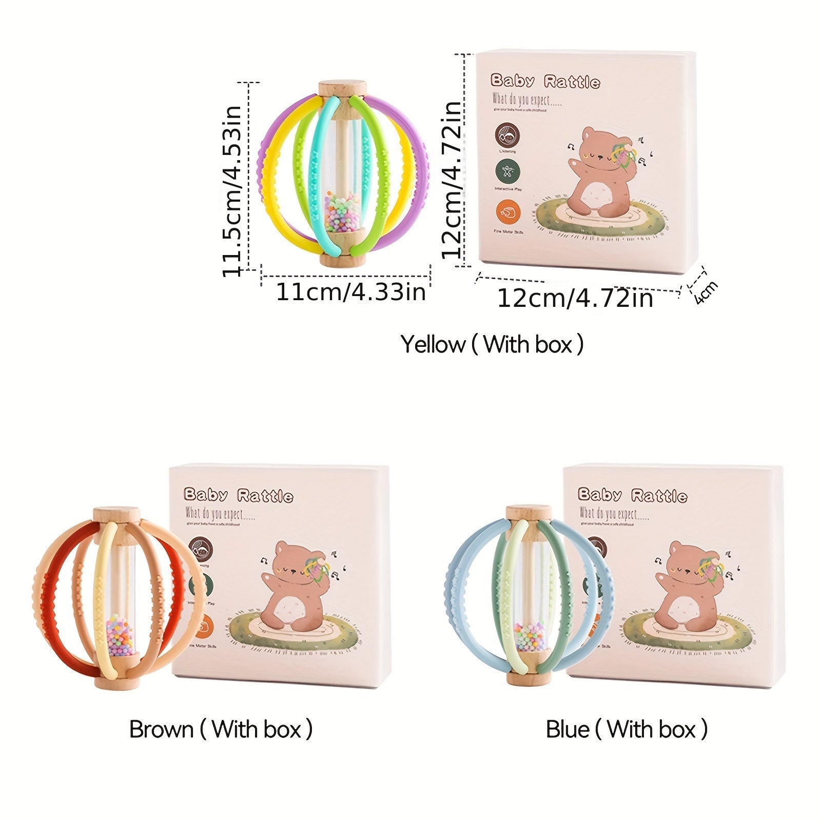 Wooden & Silicone Rattle + Colorful Sand Timer Set