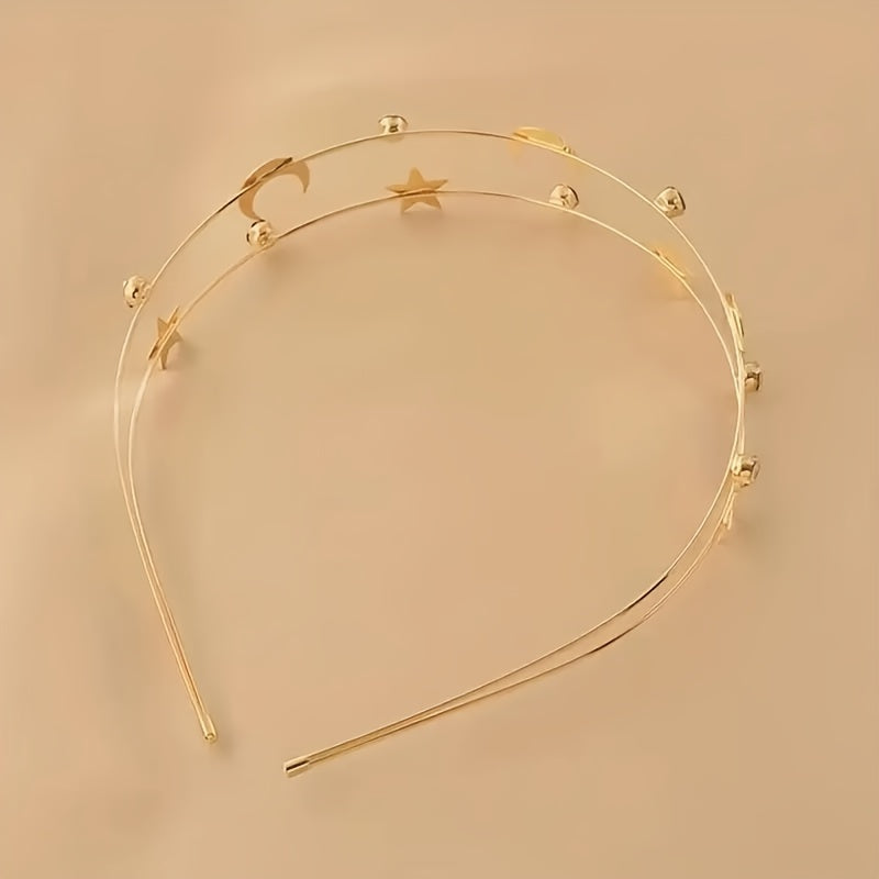 Golden Celestial Star and Moon Headband