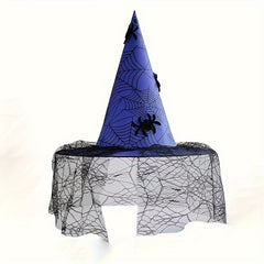 Funky Witch Hat w/ Spider Web Veil for Costume Party