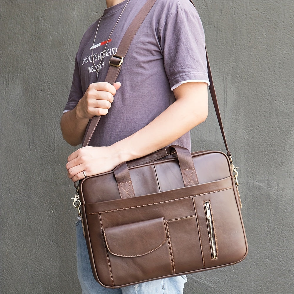 Men's Leather Briefcase Shoulder Bag Classic Large Capacity Crossbody Bags