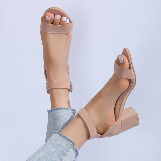 Block Heel Ankle Strap Sandals Open Toe Buckle Low Heels Daily Wear Dress