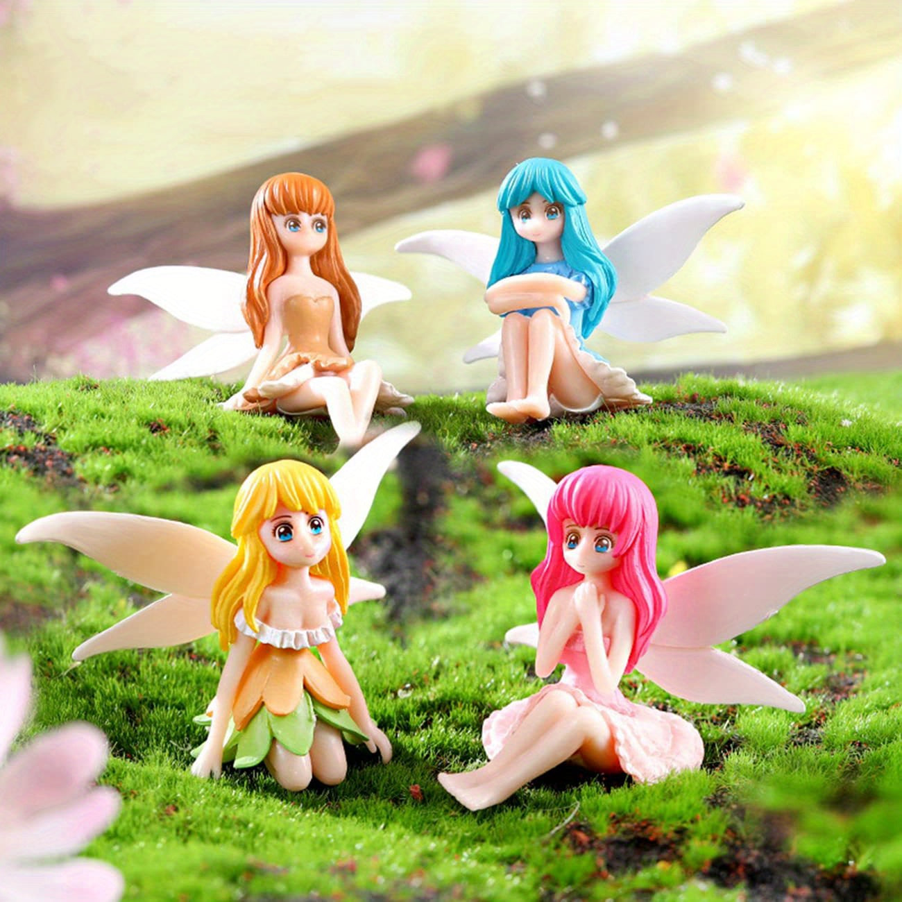 4pcs Flower Fairy Pixie Fly Wing Miniatures Girl Figurines Fairy Garden