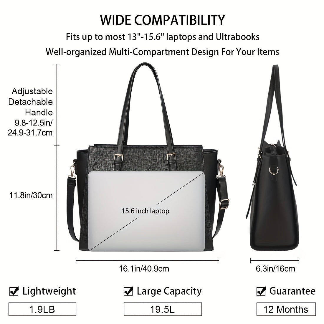 Waterproof Tote Bag With Laptop Compartment & Shoulder Strap