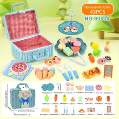 43PCS Picnic Basket Toy Set with Play Food & Cake Educational Kitchen Playset