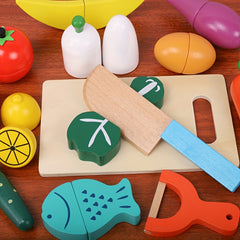 Wooden Kitchen Fruit Vegetable Cut And Chopped Toys