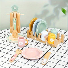 Kids Wooden Play Kitchen Set with Utensils & Food - Perfect for Ages 3-6
