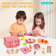 43PCS Picnic Basket Toy Set with Play Food & Cake Educational Kitchen Playset