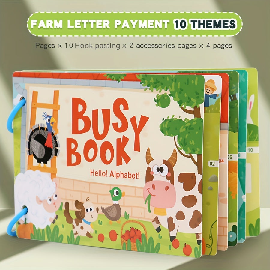 Educational Busy Book for Kids Ages 3 - Farm Animals & Alphabet Themes