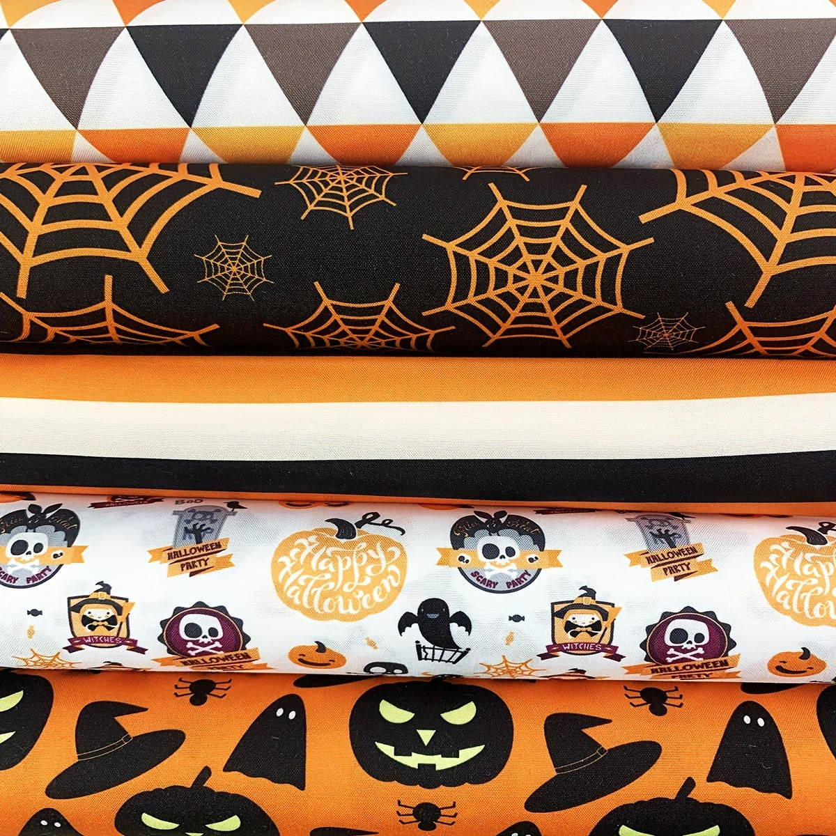 5pcs Halloween Polyester Fat Quarters Sewing Craft Fabric - DIY Halloween Decor