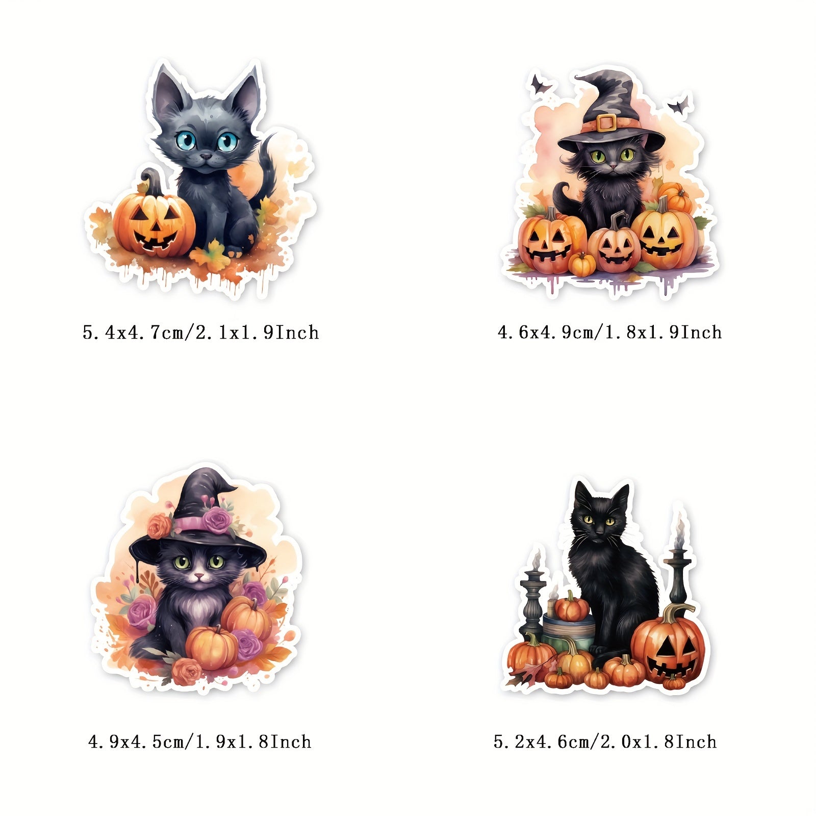 50 Retro Cat Halloween Stickers for Scrapbooking Waterproof