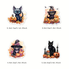 50 Retro Cat Halloween Stickers for Scrapbooking Waterproof