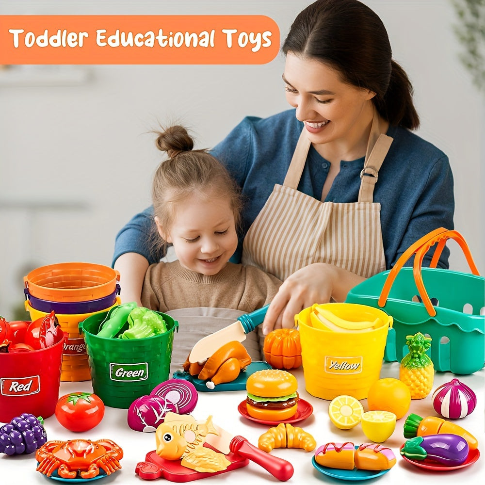 SHIMFUN Play Food Kitchen Playset for Toddlers Cutting Board Fruits Vegetables