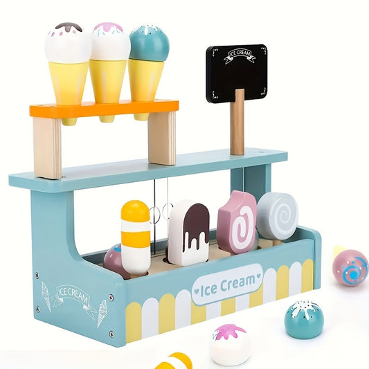Wooden Ice Cream Counter Game Set Pretend Play Kitchen Food Toy Gift Boys Girls