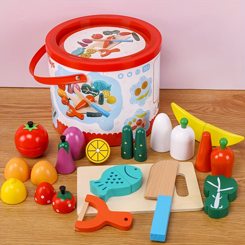 Wooden Kitchen Fruit Vegetable Cut And Chopped Toys