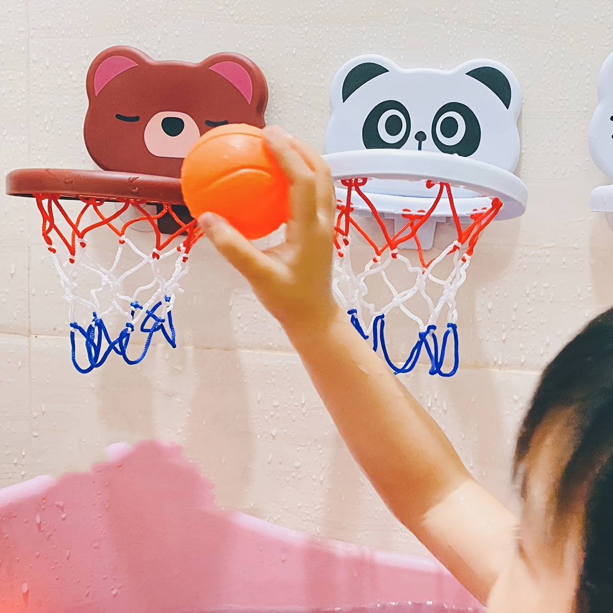 Suction Cup Basketball Hoop with 3 Balls - Bath Toy Water Play Game