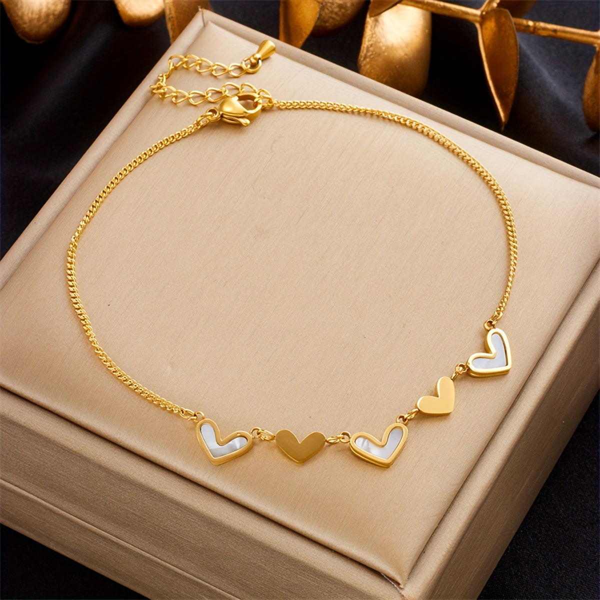Stainless Steel Heart Pendant Bracelet Golden Anklet