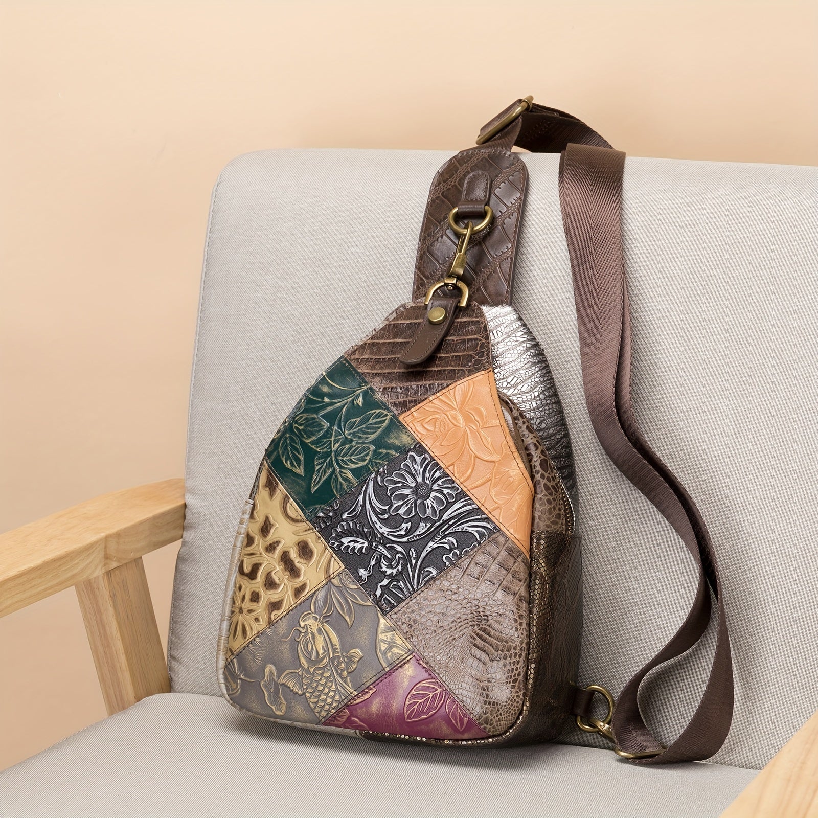 Vintage Leather Block Women's Chest Bag