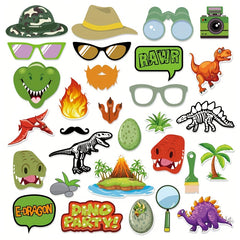 30pc Dinosaur Photo Booth Props Set for Birthday & Party Decorations