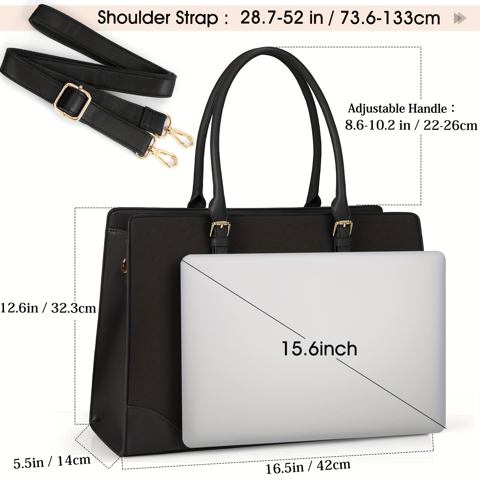 Large Capacity Laptop Bag for Women Waterproof PU Leather Office Briefcase