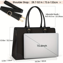 Large Capacity Laptop Bag for Women Waterproof PU Leather Office Briefcase